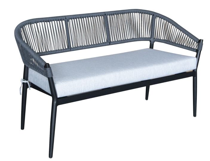 854 Outdoor Resin Bench - Black with Grey Rope Back - Grey Cushion