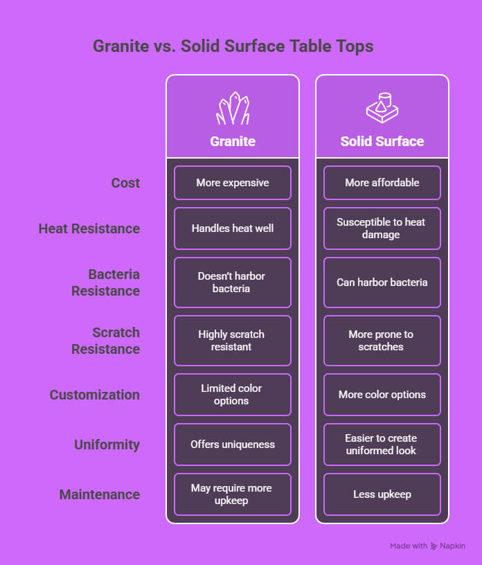 Granite vs Solid Surface Table Tops - Pros & Cons