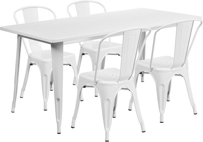 White Metal Rectangular Table Set, White Patio Table And Chairs
