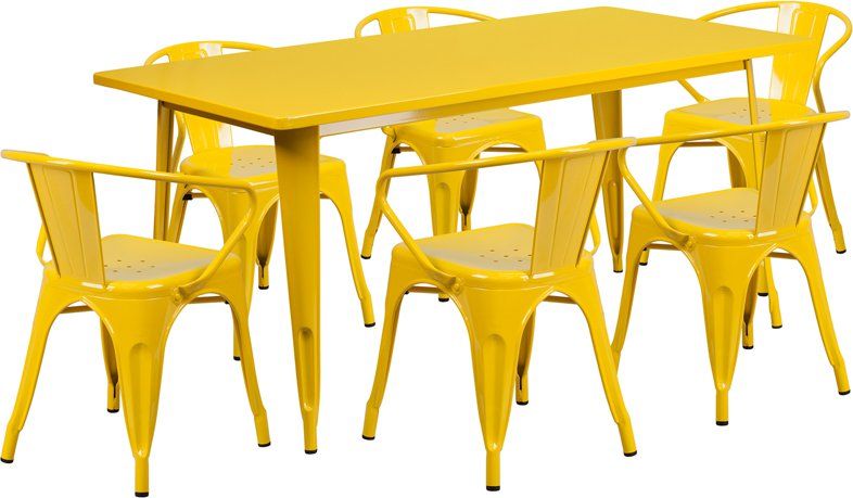 Yellow Metal Rectangular Table Set, Yellow Outdoor Furniture