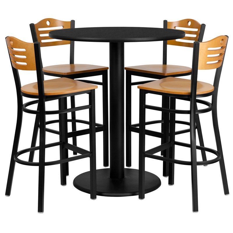 Laminate Table Set 36 Round Bar Height Commercial Slat Barstools Laminate Table Set 36 Round Bar Height, Round High Table And Chairs