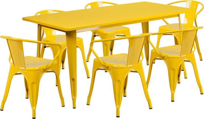 Yellow Metal Rectangular Table Set, Yellow Patio Set